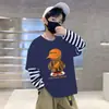 Linda Moda Dibujos Animados Estampado Algodón Puro Falso Dos Piezas Camiseta para Bebés Niños 2026 Otoño Manga Larga