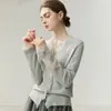 Cuello de cachemira con ribete de encaje, cárdigan amigable con la piel, suéter de punto de corte holgado, cálido, ligero, lujoso y elegante, perfecto para otoño e invierno