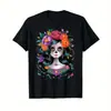 Camiseta Cruzada 180g para Hombre Lacarita Calavera de Azúcar - Camiseta Mexicana del Día de Muertos con Diseño Floral