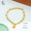 Pulseira de Elo de Bambu em Formato de Folha com Acabamento Dourado Areia, Pingente Escovado Banhado a Cobre Brilhante, Pulseira Feminina, Joia Novo Estilo Chinês