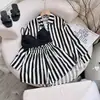 Outono 2023 Sudeste Asiático Moda Transfronteiriça Nova Camisa Listrada Conjunto de Duas Peças Feminino Solto Tamanho Grande Terno de Camisa Feminino