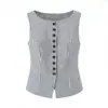 Roupas Femininas Transfronteiriças 2026 Moda Europeia e Americana Conjunto de Colete Branco Listrado Sem Mangas Slim-Fit + Saia Curta para Mulheres G57742/1