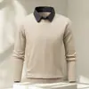 Camisa de Punto de Moda Falsa de Dos Piezas para Hombre Otoño/Invierno 2026 con Camiseta Interior, Capa Base Casual