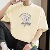 Camiseta Masculina de Manga Curta Estilo Americano Pesada 260g, Modelagem Solta, Algodão Puro, Gola Redonda, Estampa de Tubarão, Blusa de Verão 100% Algodão de Manga Meia