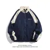 Chaqueta Retro Japonesa con Bloques de Color y Cuello Alto para Hombre, Tendencia Primavera y Otoño, Holgada, Estilo Universitario, Abrigo Casual para Pareja
