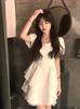 Doce Menina Quente Vestido Branco Feminino Verão Estilo Pura Luxúria Vestido Princesa Fugitiva Francesa Manga Bufante na Cintura Saia Bufante