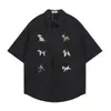 Camisa de Manga Corta con Estampado de Cachorro de Dibujos Animados Estilo Verano Casual Moda Callejera Ins para Niños Cardigan Suelto con Solapa