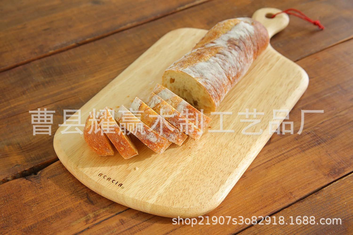橡胶木披萨面包板家用双面切菜板案板带手柄可悬挂砧板BSCI