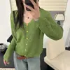 Chaqueta cárdigan de punto verde fresco estilo coreano, nuevo modelo otoño 2026, cuello redondo, de un solo pecho, top suéter estilo francés