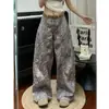 Jeans Anchos de Estampado de Leopardo Retro Americano para Hombres y Mujeres 2025 Otoño Temprano Nuevos de Cintura Alta Adelgazantes Sueltos de Longitud al Suelo