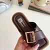Pantuflas Cuadradas Metálicas Retro para Niños 2025 Verano Nuevas Sandalias de Princesa para Niñas Zapatos Planos de Suela Suave para Niños Medianos y Grandes