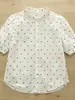 Camisa Blanca de Puro Algodón Estilo Coreano para Mujer, Manga Corta, Holgada Casual de Lunares, Top Elegante de Puro Algodón a la Altura del Hombro para Verano