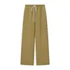 Pantalones Finos de Verano para Mujer Ropa de Mujer Transfronteriza Europea y Americana Venta al por Mayor Color Sólido Cordón Cintura Elástica Rectos Casuales Largos para Mujer