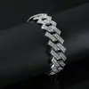 Pulseira hip hop europeia e americana transfronteiriça 15mm fileira dupla diamante completo corrente cubana com diamantes incrustados pulseira masculina de joalheria