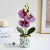 Planta en maceta pequeña Phalaenopsis de tres flores y dos frutos, adorno de planta verde con flor artificial, decoración de flor en maceta para el hogar, flor artificial