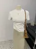 Camisa de base estilo boss primavera e outono gola alta pequena 2024 gola alta parcial cor sólida manga curta sem bolinhas simples versátil feminina