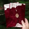 Vermelho Vinho Estilo Francês Veludo Leve Luxo Cartão de Convite Cartão de Convite de Casamento Selo de Cera de Fogo Convite de Casamento