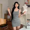 Vestido tipo camisola de alta gama con cintura fruncida para ceñir la figura, ajustado, para mujeres petite, minivestido bodycon sexy