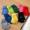 Guantes de Punto de Color Sólido para Invierno Estilo Han Feng Mismos que los de Bloggers Ins con Lazo de Cinco Dedos Guantes de Lana Lindos para Mujer