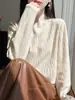 Andy piel suave amigable con la piel patrón jacquard retro exquisito manga larga básico versátil primavera y otoño temperamento casual top mujer