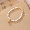 Un Ciervo Plata Esterlina S925 Chapado en Oro Perla de Agua Dulce Gato de la Suerte Cuentas Redondas Pulsera Simple Moda Trendy Nicho