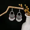 Pendientes Bohemios Azules de Turquesa Estilo Étnico Europeos y Americanos, Pendientes de Borla de Metal Plateado Imitación, Joyería de Borla Vintage para Orejas al por Mayor