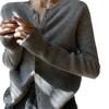 Cárdigan de Lana de Cuello Redondo Nuevo de Otoño e Invierno Abrigo Pequeño para Mujer Ajustado Estilo Coreano Tejido de Punto a Rayas Abrigo Tejido Gris