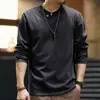 Camiseta de manga comprida estilo retrô americano Glanlu, nova coleção de outono masculina, camisa de gola Henley com corte solto, camada base de workwear masculino