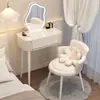 Tocador blanco sencillo para dormitorio, tocador moderno minimalista para apartamento pequeño, tocador de maquillaje calmante estilo wabi-sabi crema de lujo ligero