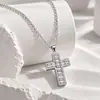 No se decolora al bañarse ~ Collar de plata de ley S925 con cruz completamente pavimentada con diamantes Collar de hip hop americano Joker diseño de nicho sentido