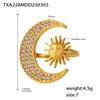 Collar Colgante Anillo de Acero Inoxidable Chapado en Oro Geométrico de Estrella y Luna de Circonita Nuevo Europeo y Americano Conjunto de Joyería para Dama