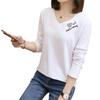 2827 # Camiseta de Algodão 95% Manga Longa para Mulheres (Foto Real) (95% Algodão 5% Elastano)