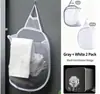 Cesto de Roupa Suja de Malha para Pendurar na Parede, Cesto Dobrável para Roupas Sujas, Gancho sem Furo, Saco de Malha Ventilado, Armazenamento de Roupas para Banheiro Doméstico, Atacado com MOQ Baixo