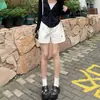 Shorts Bordados Azul Workwear Feminino Verão Finos 2026 Novo Cintura Alta Emagrecedor Petite Coração Amor Wide Leg Capris