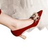 Otoño 2025 Nuevo Zapato de Punta Gamuza Rojo Tacones Altos Vestido de Banquete de Bodas Zapatos de Boda Zapatos de Dama de Honor Zapatos de Novia Zapatos Individuales para Mujer