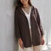Chamarra camisa protectora del sol con cordón transfronteriza europea y americana, estilo workwear minimalista, con capucha, de longitud media, holgada y extragrande para mujer