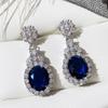 Cao Shi eBay novos brincos europeus e americanos simples oval safira azul zircão brincos simulação de jóias femininas atacado