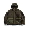 Chaqueta de Trabajo Exterior de Algodón Estilo Retro Japonés para Hombre, Chaqueta Abrigo de Forro Polar con Capucha y Bolsillos Divididos para Invierno