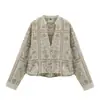 Moda femenina transfronteriza: Colección de otoño 2026, camisa de manga larga con cuello en V, estilo francés, calada, bordada y estampada