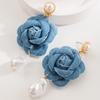 Brincos Cruzados Estilo Coreano Jeans Azul Francês Flor de Rosa Pérola Feminino Nicho Alta Classe Elegante Elegante Elegante Brincos para Mulheres