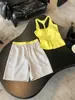 Conjunto de Pijama Camisola Amarelo Sem Mangas Estilo Coreano para Mulheres, Novidades de Verão, Conjunto de Regata e Shorts para Casa, Tamanho Plus, Pode Ser Usado Fora