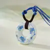 Colgante de Cerámica Estilo Étnico Vintage Versátil Joyería de Cerámica Pieza de Cerámica de Color Esmalte de Loto Colgante Collar Largo