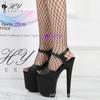 Europeu e Americano novo padrão de python preto sexy 8 polegadas modelo passarela sapatos populares pole dance sandálias de salto alto para mulheres