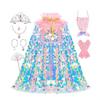 Capa de Cuentas Flash Europea y Americana 2024 Nuevo Vestido de Sirena de Halloween para Niñas Capa Brillante Niñas Salir