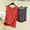 Conjunto de duas peças adequado para usar por cima de outras roupas, conjunto de pijama plus size para mulheres, shorts de verão com babados, roupa para ficar em casa, regata solta de modal