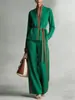 Traje Casual Transfronterizo Europeo y Americano 2026 para Mujer, Conjunto de Dos Piezas de Camisa Cardigan de Cuello Alto con Bloques de Color y Pantalones de Pierna Ancha para Primavera y Verano