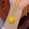 Colar Pingente Bússola Oca Oito Tesouros Estilo Antigo Banhado a Ouro Popular no TikTok com Flor de Lótus e Caractere da Fortuna Pingente Redondo Atacado