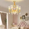 [Transfronterizo] Luminarias de Alta Gama para Restaurante y Sala de Estar, Candelabro de Cristal Dorado para Villa Dúplex, Aleación de Zinc Estilo Europeo