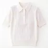 Fábrica de Suéteres Dalang Personalizado Estilo Coreano para o Trabalho Branco Tricô Vazado Manga Curta Feminino Verão Elegante Top com Meio Botão