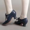 Estação Independente da Amazon Exportação Transfronteiriça Primavera 2025 Estilo Novo Europeu e Americano Recortes Salto Médio Cadarço Tamanho Grande Sapatos Casuais Femininos